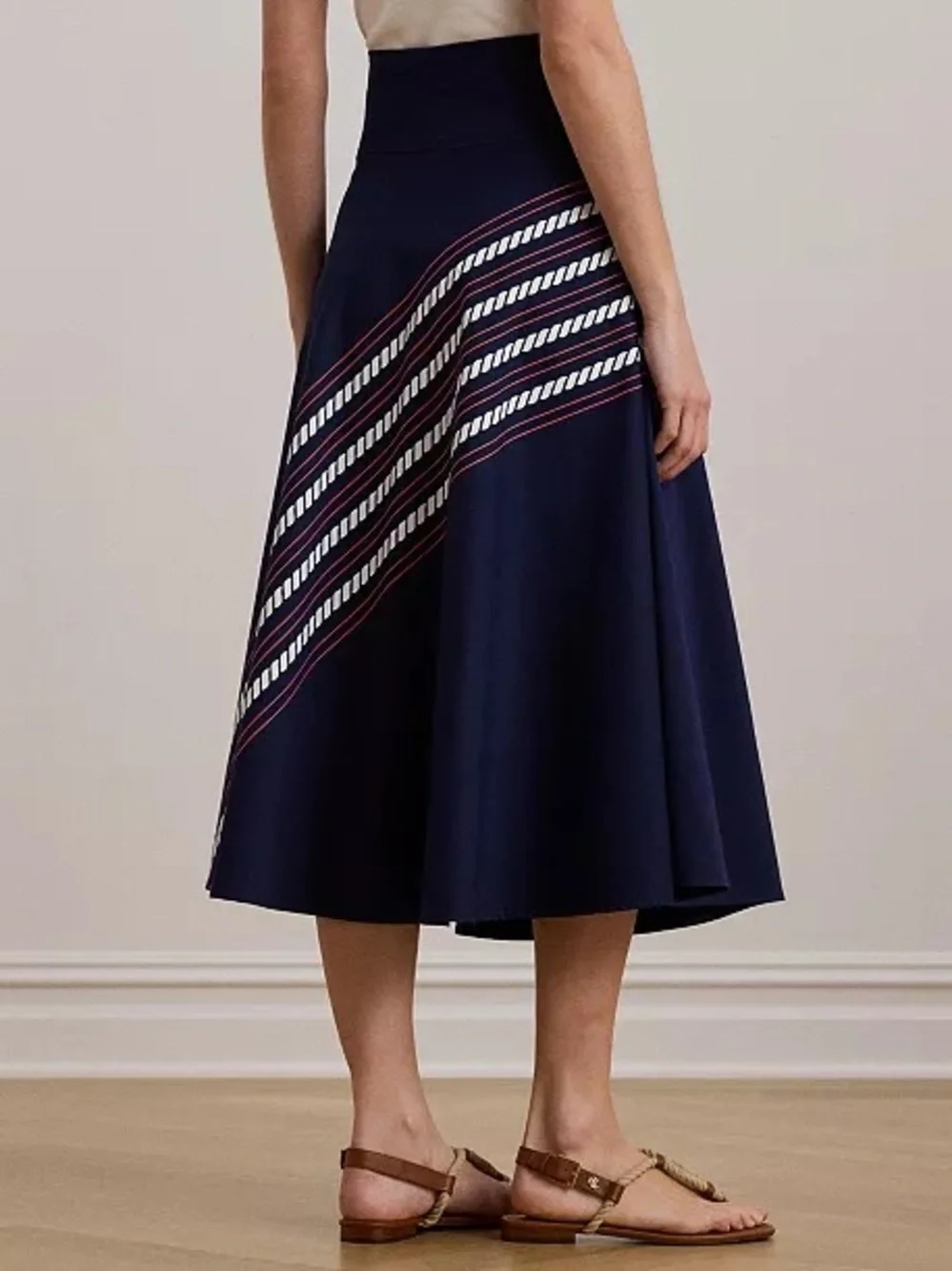 Ralph Lauren Rope Nautical Print Navy Midi Skirt Twill Lace 22W NWT Bear Preppy - Picture 2 of 5